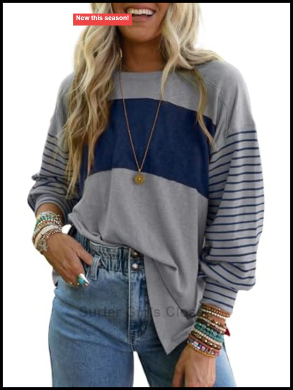 Womens Long Sleeve Tunic Top Color Block Blouse Stretch Casual